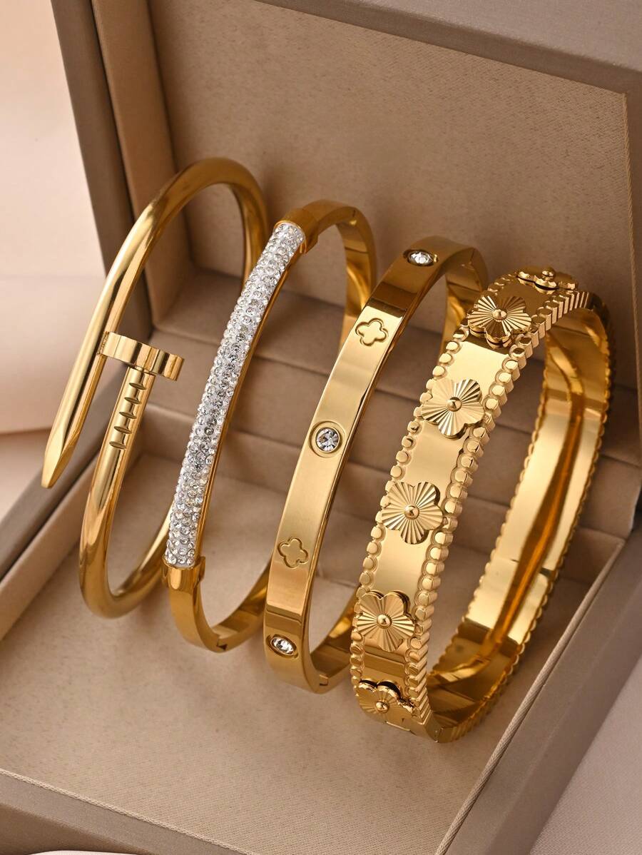 Luxury Gold-Plated Bracelet Set – Elegant 4-Piece Designer Bangles