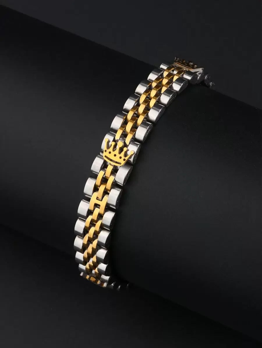 Royal Crown Bracelet – Dual Tone Stainless Steel Gold & Silver